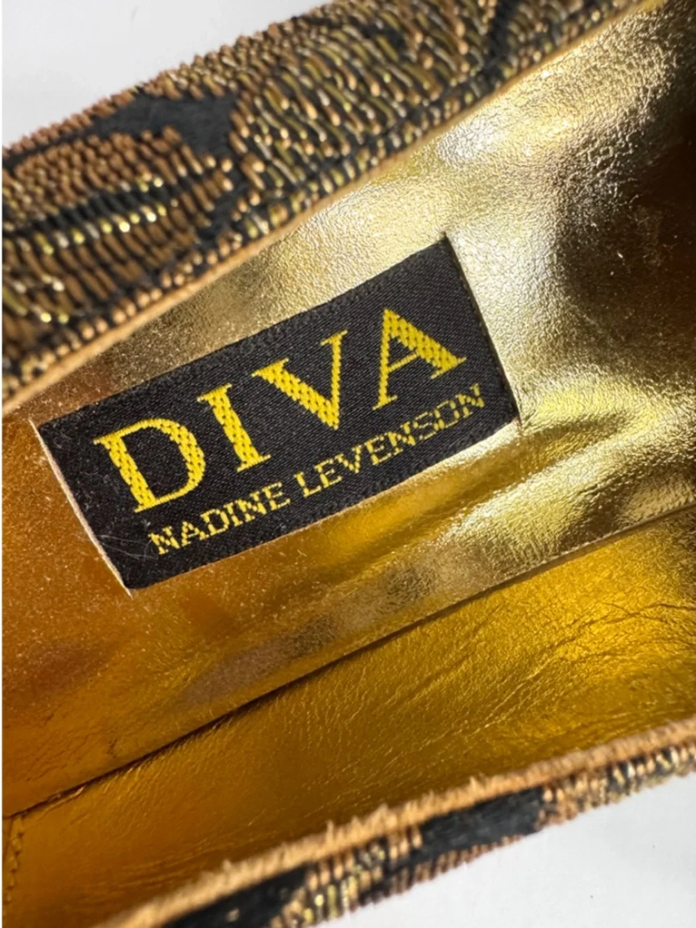 Diva by Nadine Levenson Vintage Formal Bow Block Heels in Gold and Black 7.5N